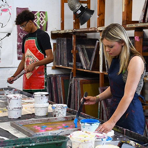 Two students in Print Room